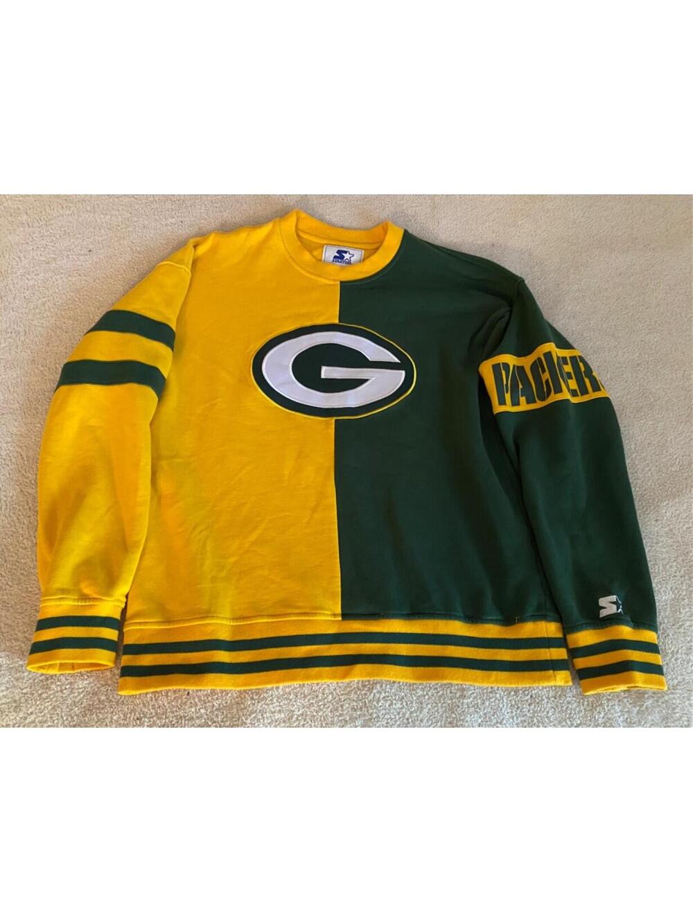RARE Starter Green Bay Packers Color Block Sweatshirt Men's Medium Patch Logo